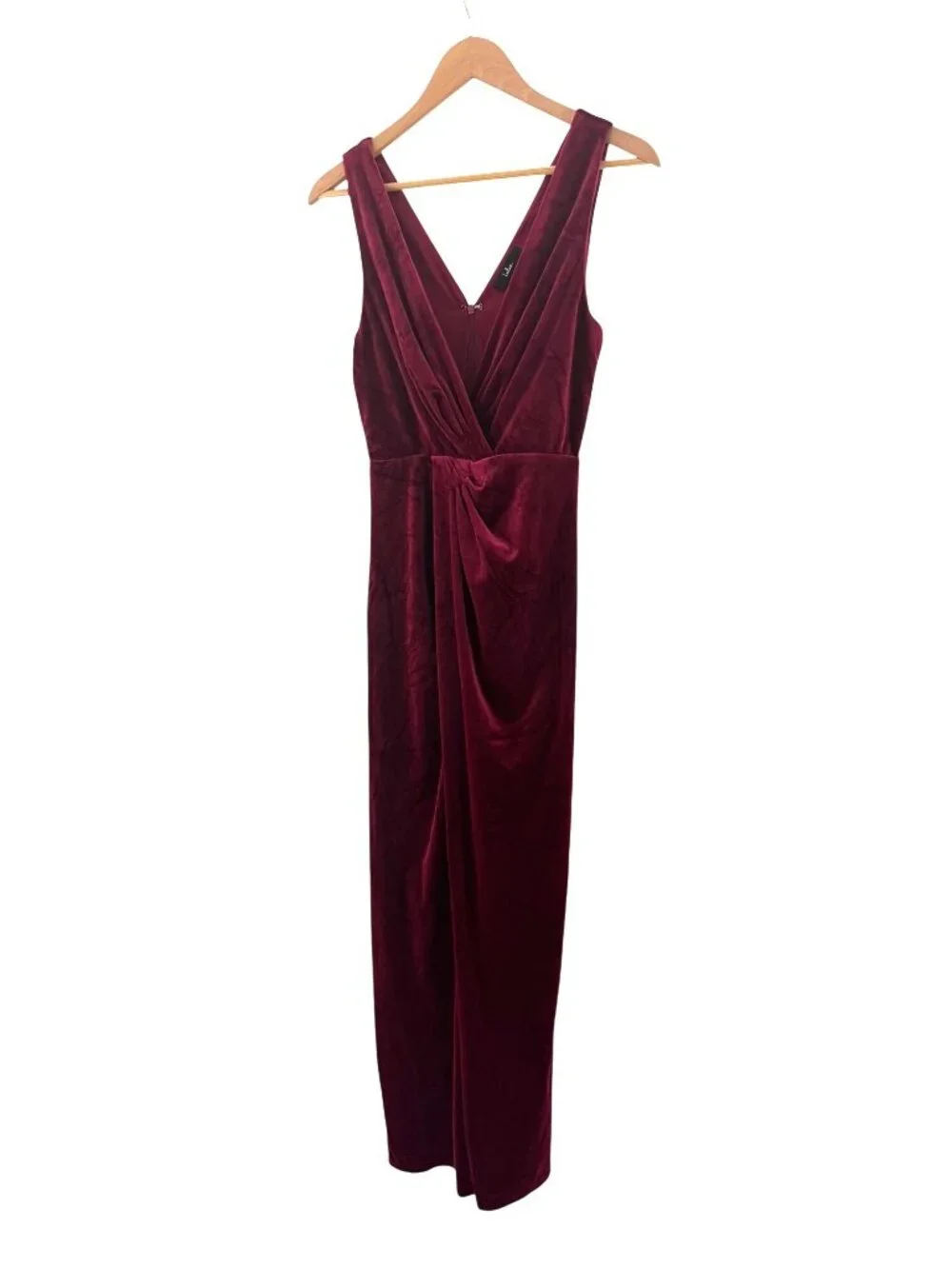 Lulus Evenings Wine Red Velvet Twist-Front Maxi Dress Long Gown M Velour Wedding